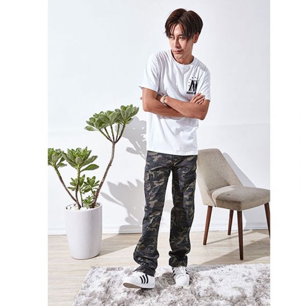 白迷彩彈性耐磨工作長褲/【t1】 