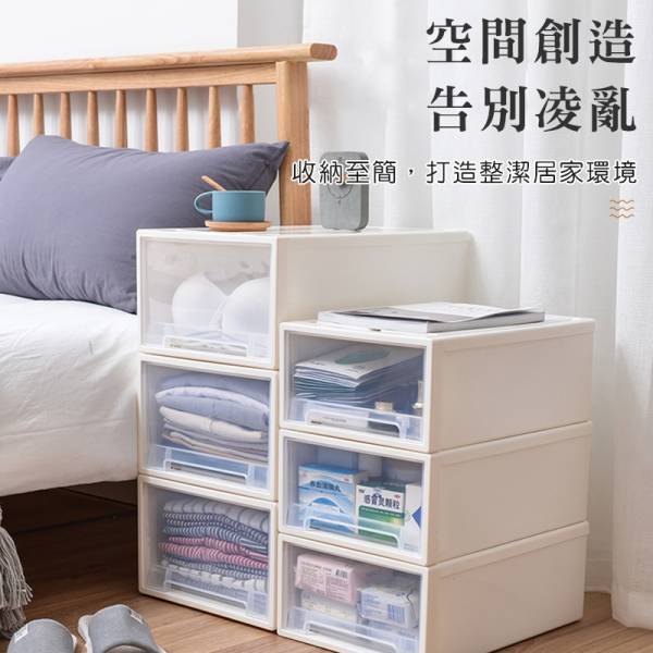 日式透明抽屜收納盒 【可疊加使用】 