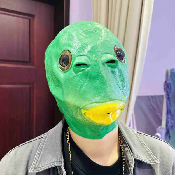 沙雕魚頭套 你才奇怪,沙雕魚頭套,綠魚人頭套,綠魚頭面具,綠魚怪頭套,萬聖節惡搞,地獄禮物,小廢物