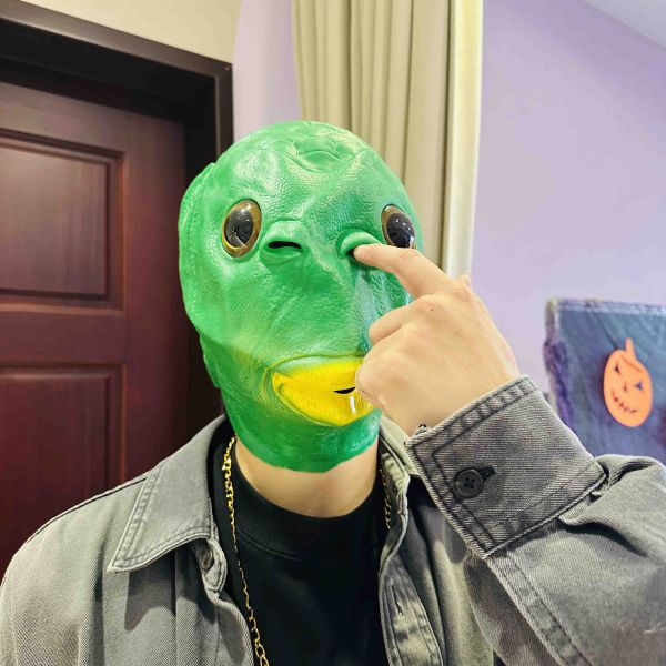 沙雕魚頭套 你才奇怪,沙雕魚頭套,綠魚人頭套,綠魚頭面具,綠魚怪頭套,萬聖節惡搞,地獄禮物,小廢物