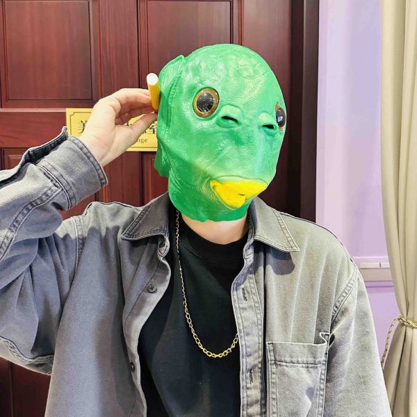 沙雕魚頭套 你才奇怪,沙雕魚頭套,綠魚人頭套,綠魚頭面具,綠魚怪頭套,萬聖節惡搞,地獄禮物,小廢物