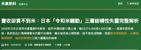 日本豐收卻買不到米：日本「令和米騷動」三層結構性失靈完整解析 豐收卻買不到米：日本「令和米騷動」三層結構性失靈完整解析
