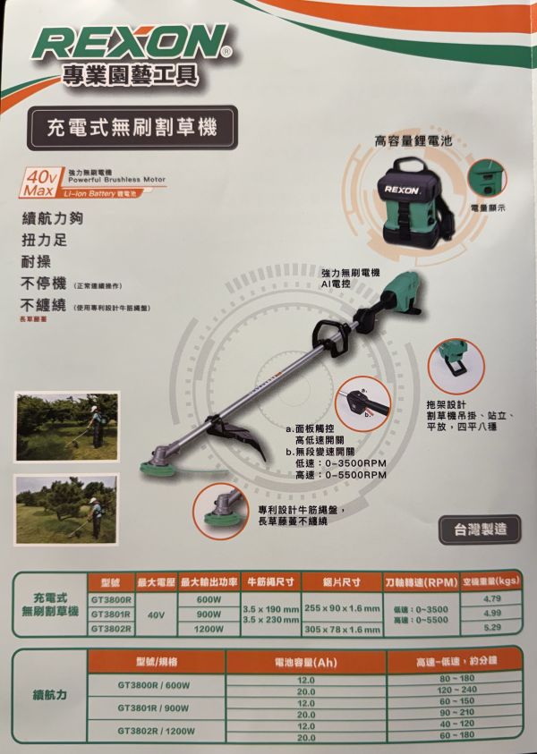 力山 補助一半 台灣製造 40V無刷強勁充電式割草機 力山 REXON 台灣製造 40V無刷強勁充電式割草機