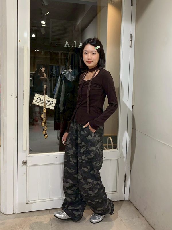 迷彩褲管抽繩鬆緊腰長褲 