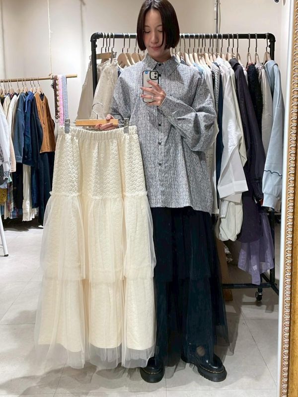 伸縮腰小花布雙層紗蛋糕裙 