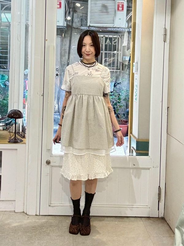 平口細格子內層紗吊帶背心 