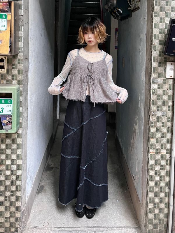 綁帶毛毛可調節吊帶背心 