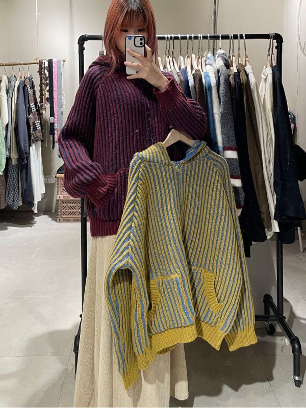 撞色毛線針織拉鏈外套 