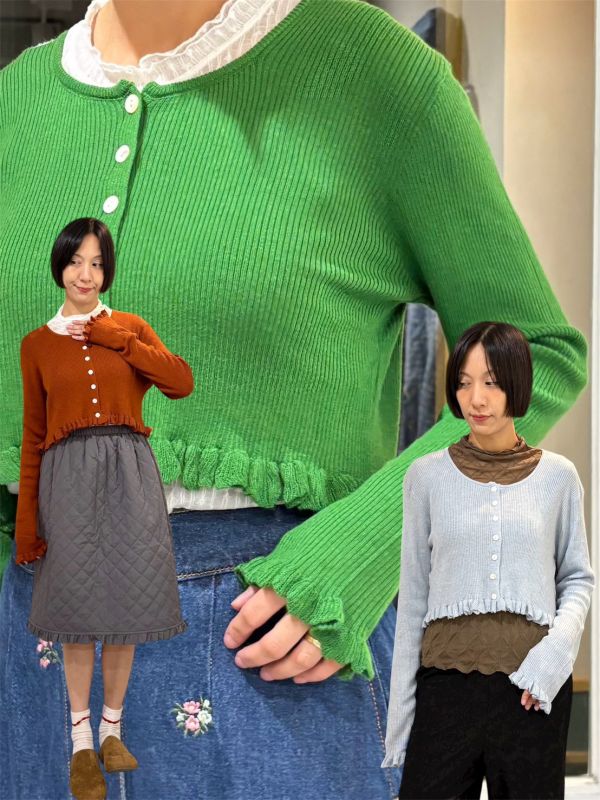 木耳邊拼接排扣親膚針織短版外套 