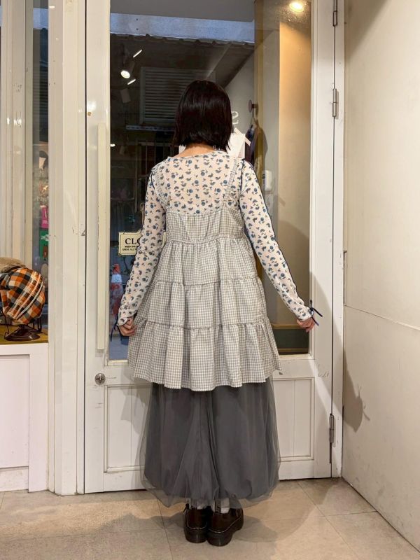 細格紋蛋糕層次下擺吊帶背心 