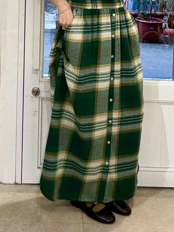 兩側邊抽繩襯衫式下擺格紋裙 