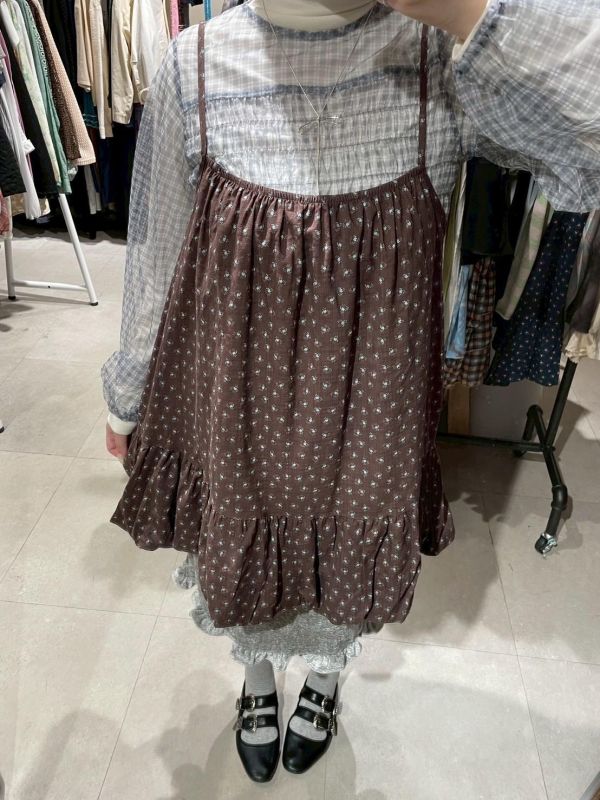 氣球下擺小花鬆緊吊帶背心 