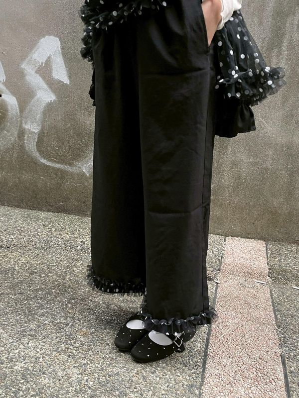 拼接波點紗紗下擺長褲 