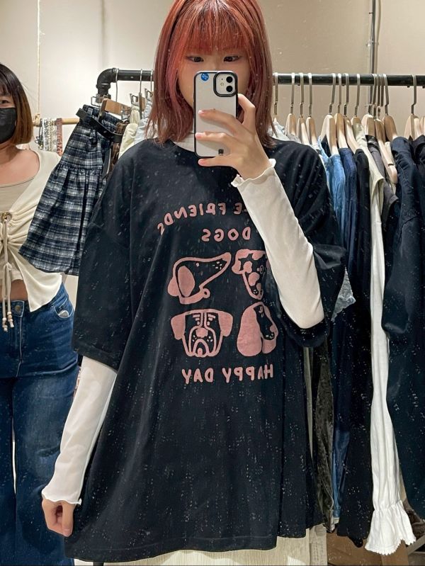 黑色狗狗朋友落肩短袖Tee 