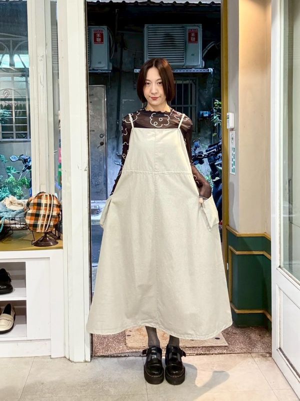 工裝卡其布立體大口袋吊帶背心裙 