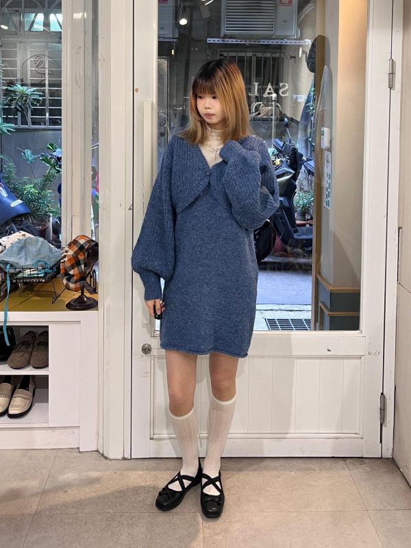 混線針織罩衫+吊帶洋裝兩件套 