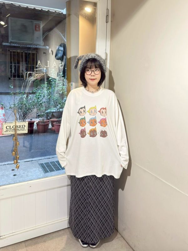 彩色原子小金剛水洗刷舊oversized長袖上衣 