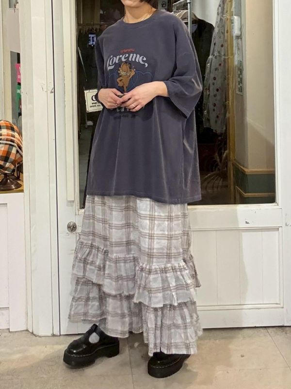 下擺雙層木耳格紋裙 