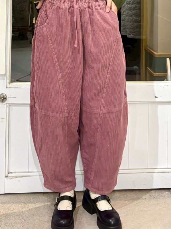 伸縮腰抽繩燈芯絨錐形褲 