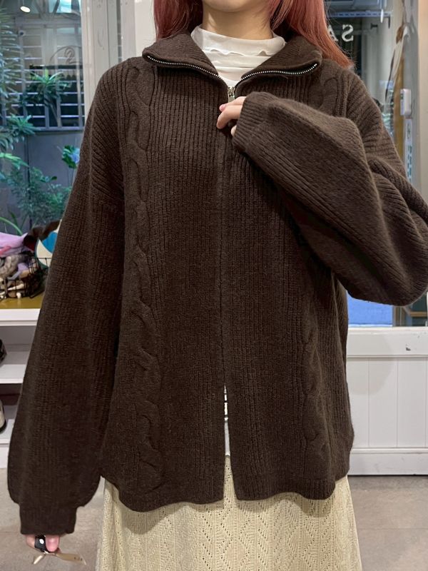 雙拉鏈針織高領長袖毛衣 