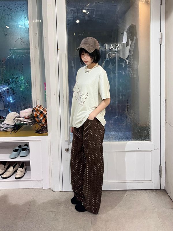 波點牛仔彎刀褲 