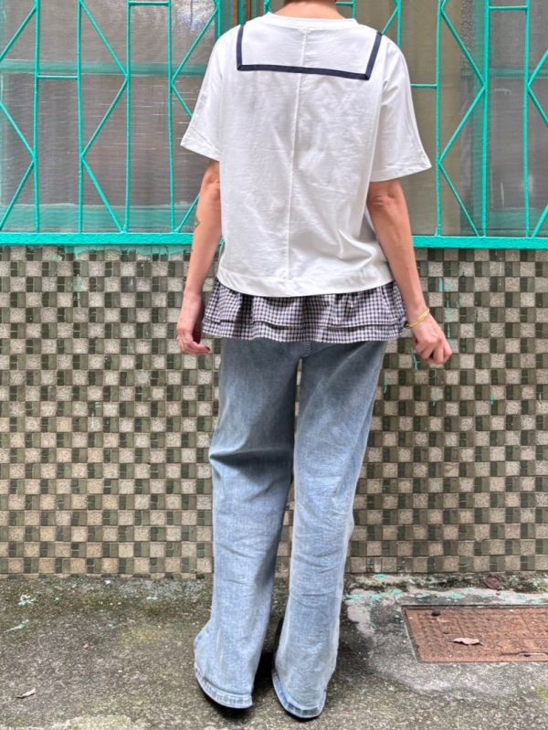 藍色緞帶車縫水手白tee 