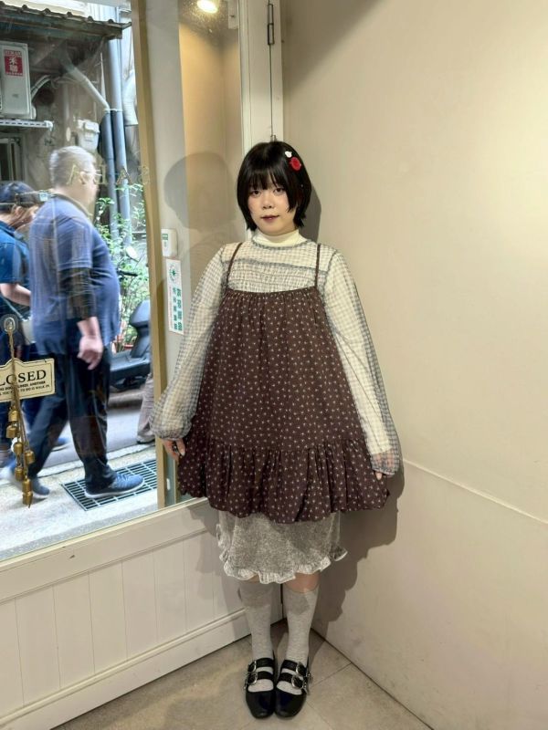 氣球下擺小花鬆緊吊帶背心 