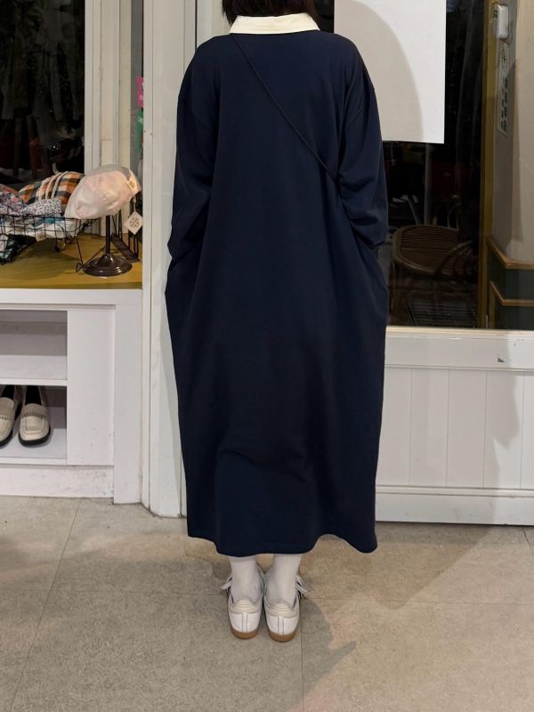 NY奶油領POLO側口袋長袖連身裙 