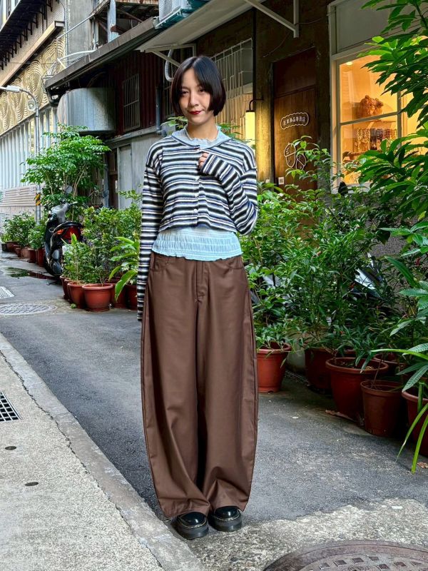 條紋細針織短版長袖外套罩衫 