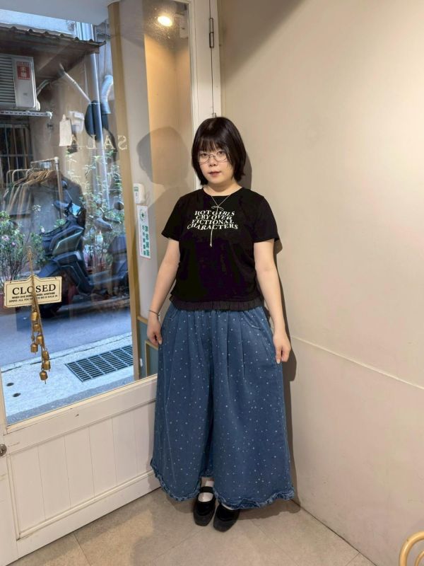 小星星荷葉滾邊鬆緊腰九分牛仔褲 