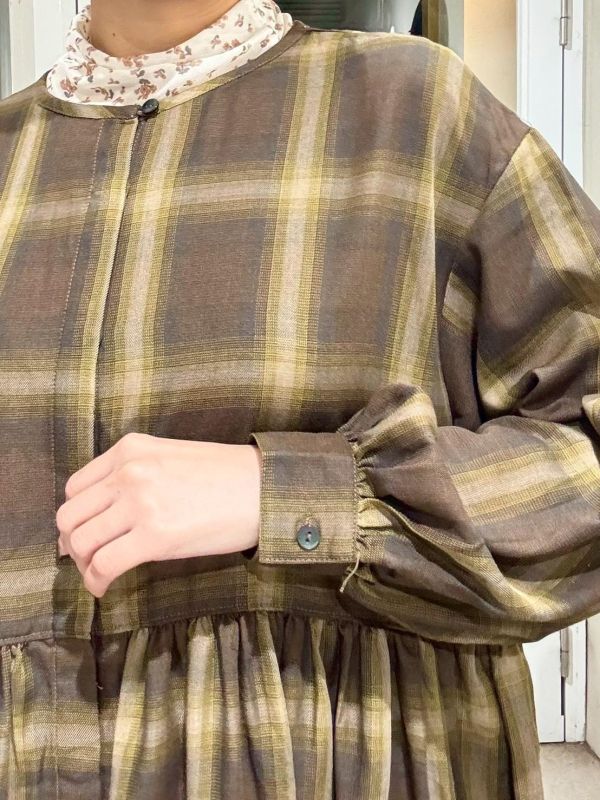 格紋隱藏釦洋裝 