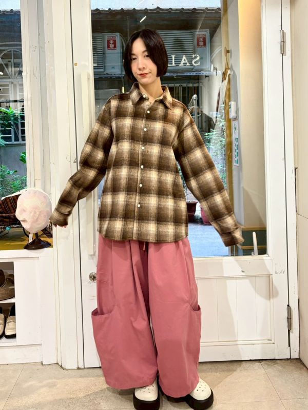 毛呢格紋襯衫上衣 