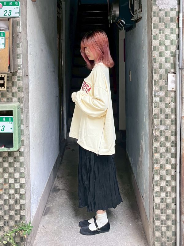 側拉鏈美式印花抽鬚上衣 