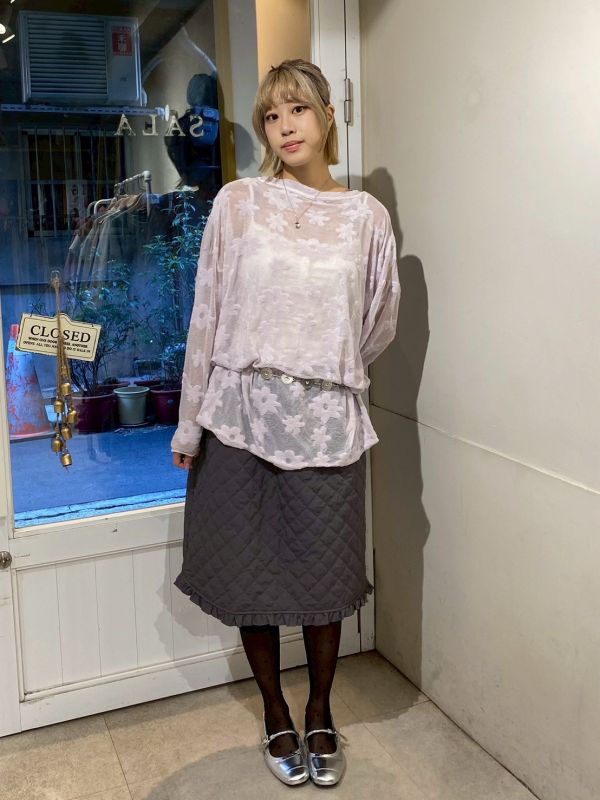 立體絨滿版花花透露長袖上衣 