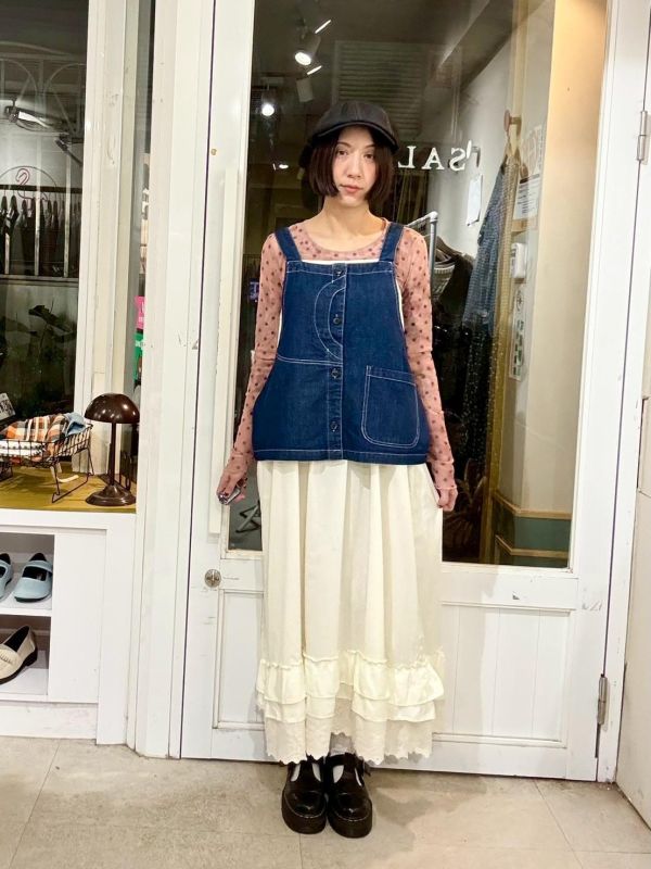 設計感白車線工裝牛仔背心 