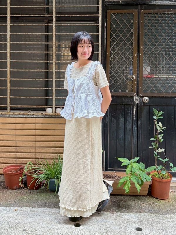 立體花花木耳邊綁帶背心 