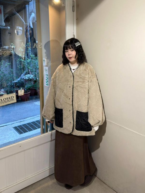 雙面穿葫蘆紋絎縫鋪棉x柔軟毛澎澎外套 