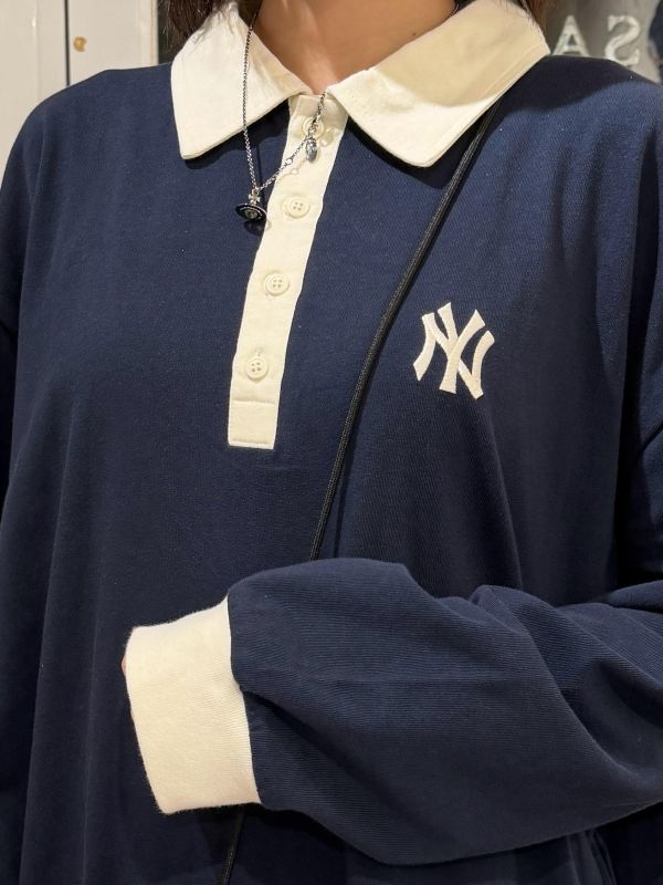 NY奶油領POLO側口袋長袖連身裙 