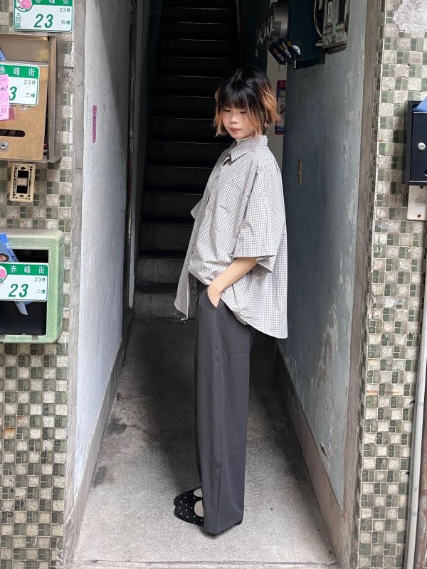彈性西裝錐形長褲附腰帶 