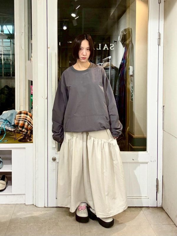 伸縮腰拼接抓皺圓裙 