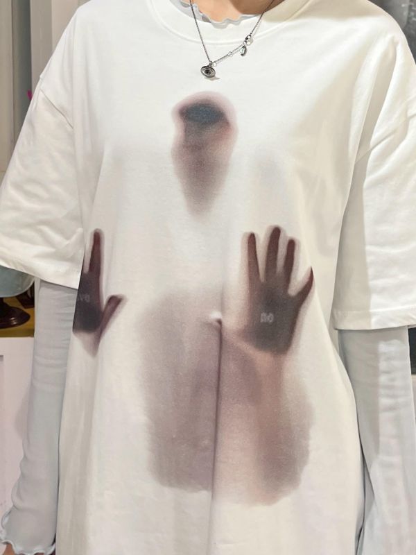 模糊人影印花寬版Tee 