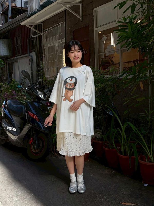 企鵝頭套傑利鼠oversized tee 