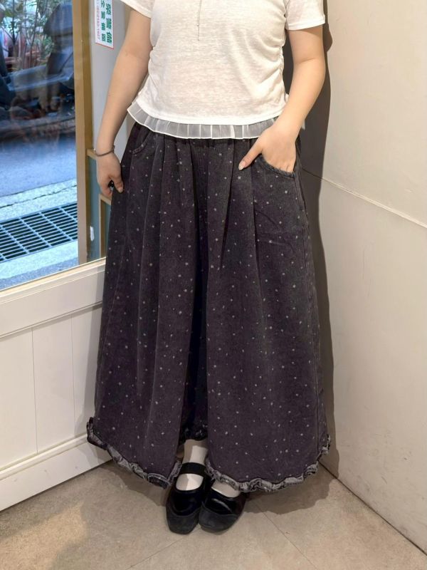 小星星荷葉滾邊鬆緊腰九分牛仔褲 