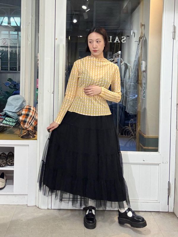 格子微高領微透膚內搭上衣 