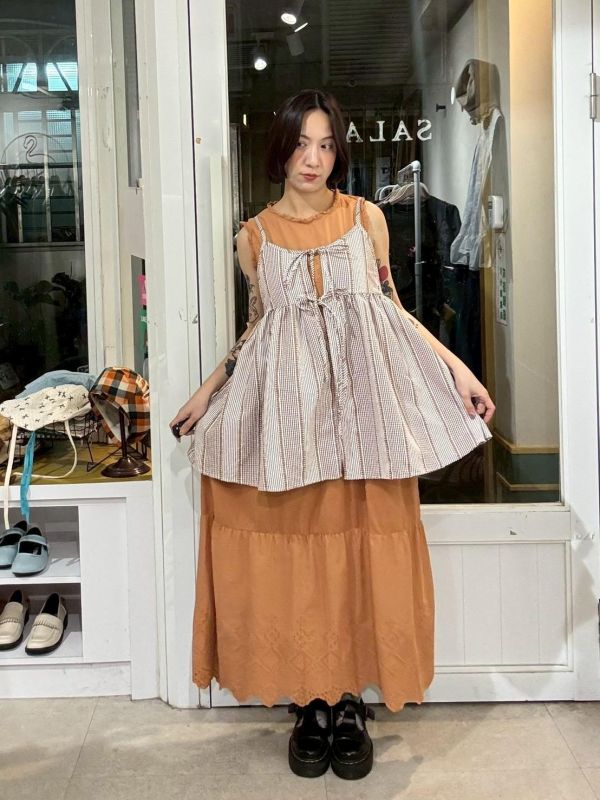 立體布紋細格條紋綁帶吊帶背心 