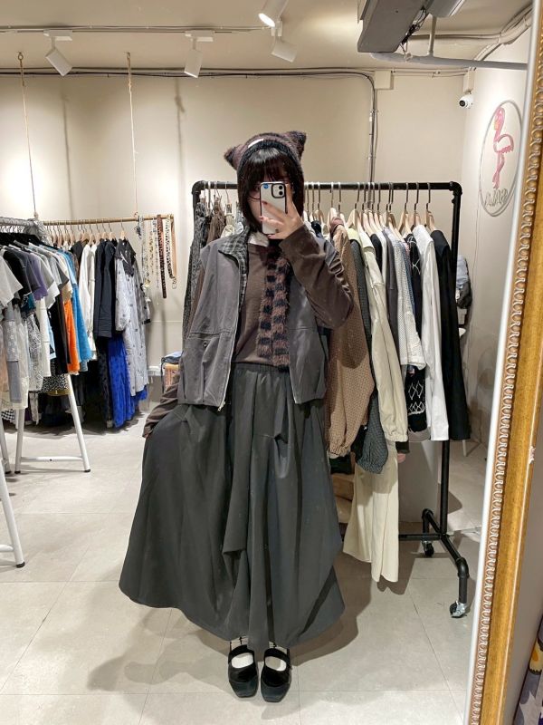 不規則下擺西裝布鬆緊腰灰長裙 