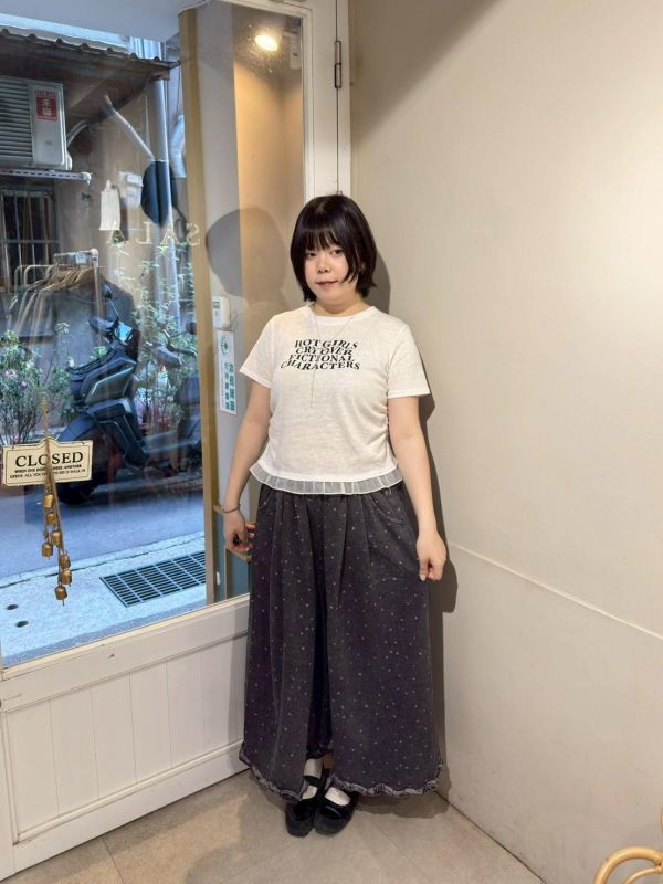 小星星荷葉滾邊鬆緊腰九分牛仔褲 