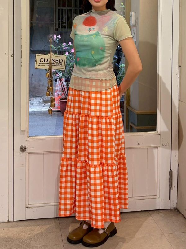橘子格紋蛋糕裙 