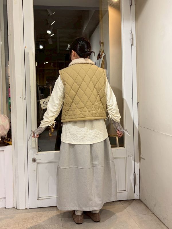 菱紋撲面泰迪熊毛毛翻領短版背心 