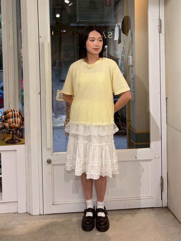 夏日休閒拼接蕾絲下擺Tee 